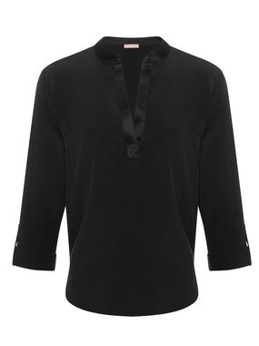 Black Split-Neck Blouse  Silk